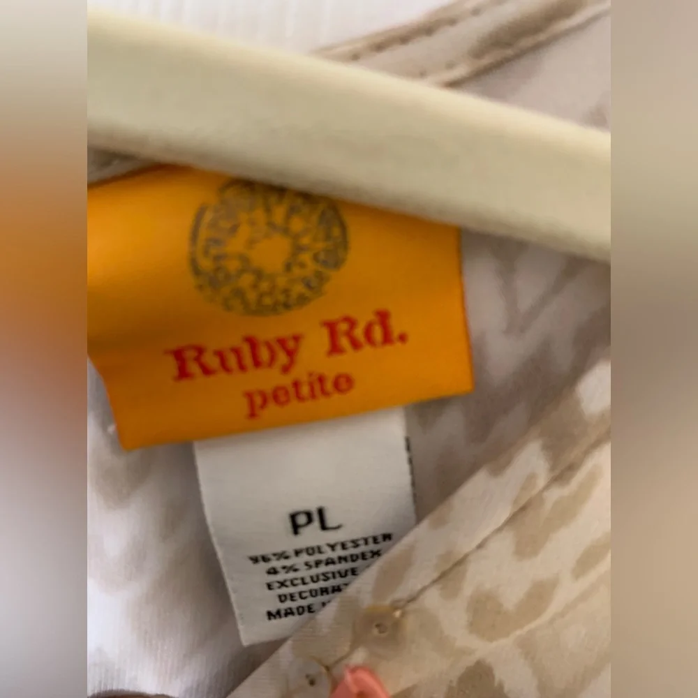 Ruby Rd. Beaded Jeweled Sleeveless Sundress, Tan and Pink, Size‎ Petite Large PL - Picture 5 of 5